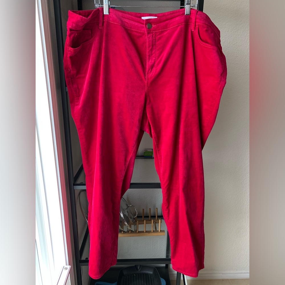 Loft Plus Magenta Pink Velvet Straight Leg Pants Luxurious Vibrant Soft Sexy EUC